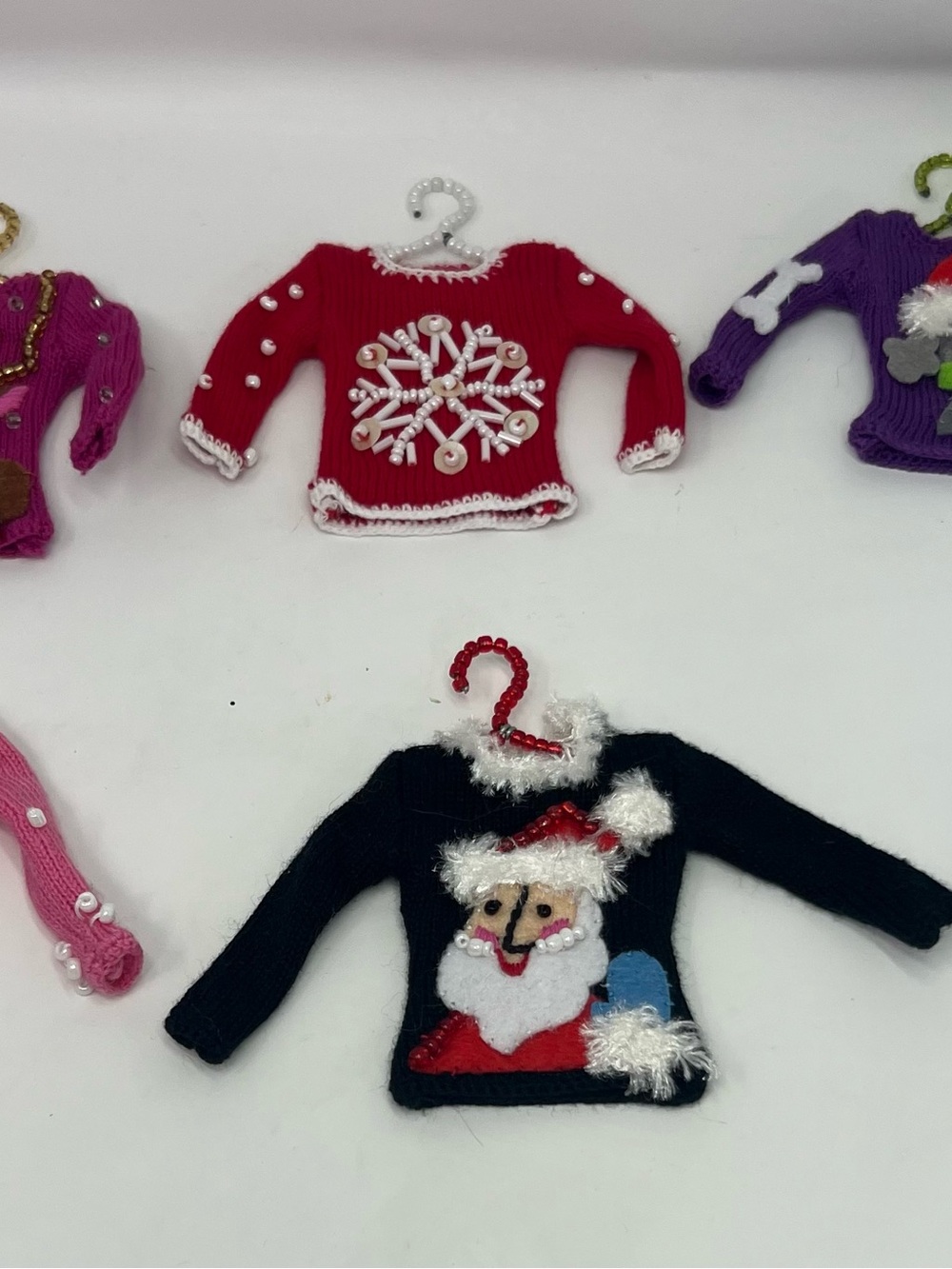 Quacker Factory Mini Christmas Ugly Sweater Ornaments Handmade Beaded Lot 6 Vtg